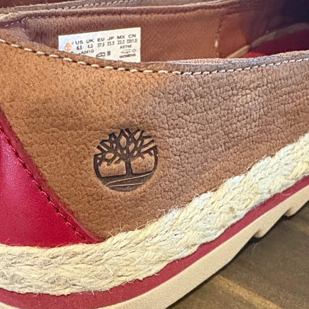 Timberland Tan Slip-On Shoes with Red Accents